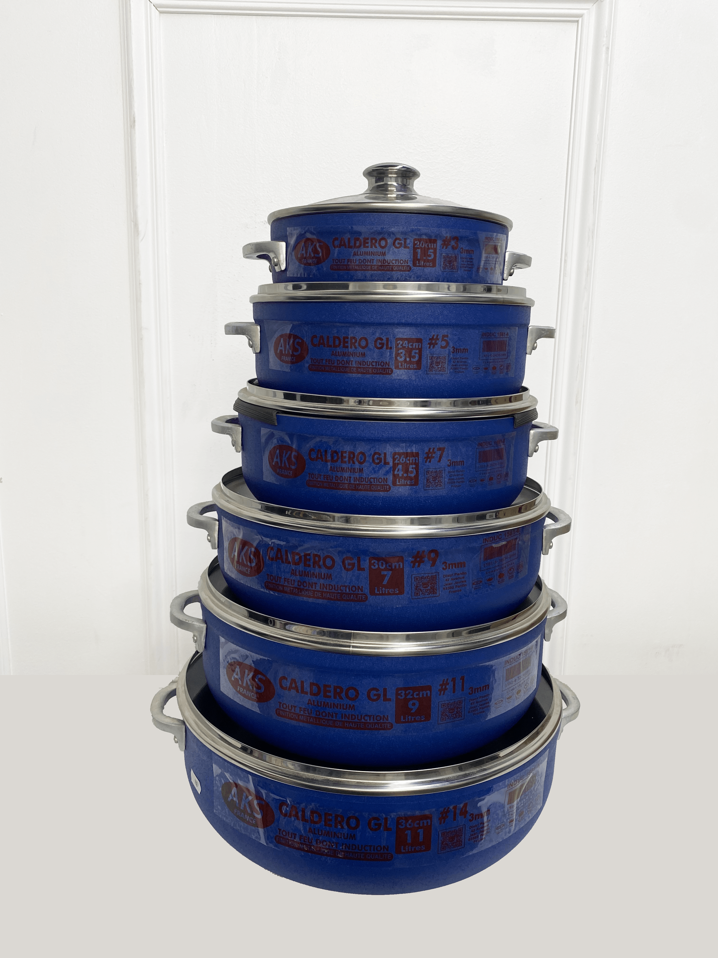 Caldero bleu couvert en verre