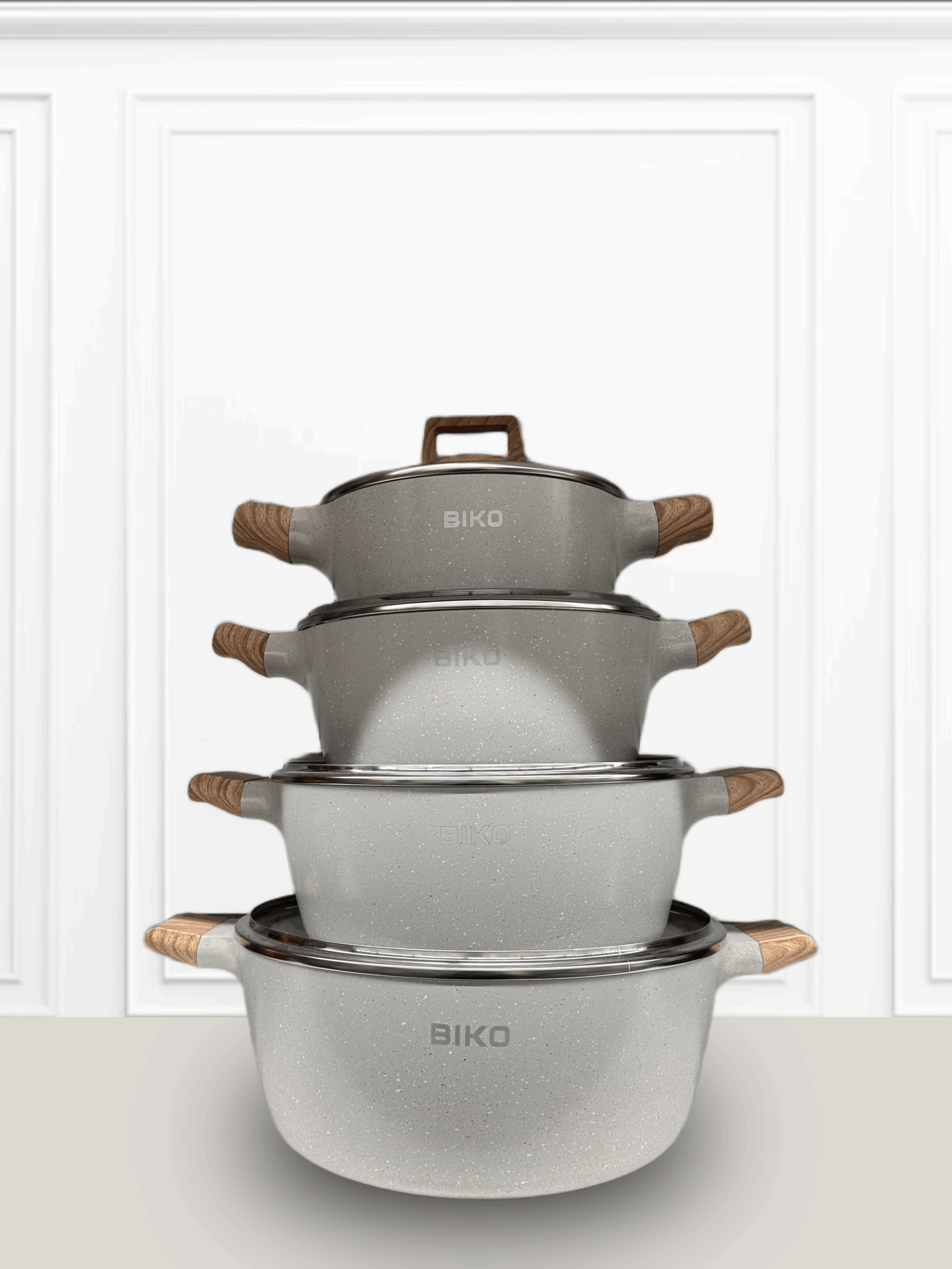 biko marmite gris BIKO marmite revêtement gris poignées bois