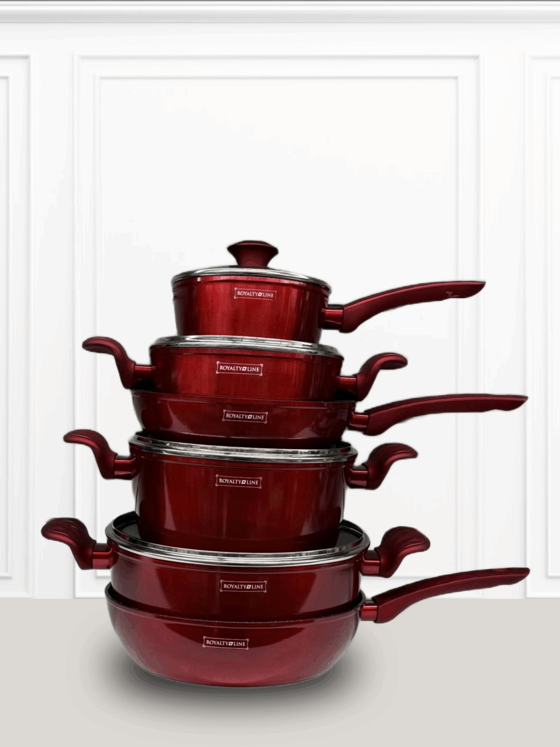 marmite royalty line rouge metal poele+casserole Royalty Line ensemble de marmite rouge métallique