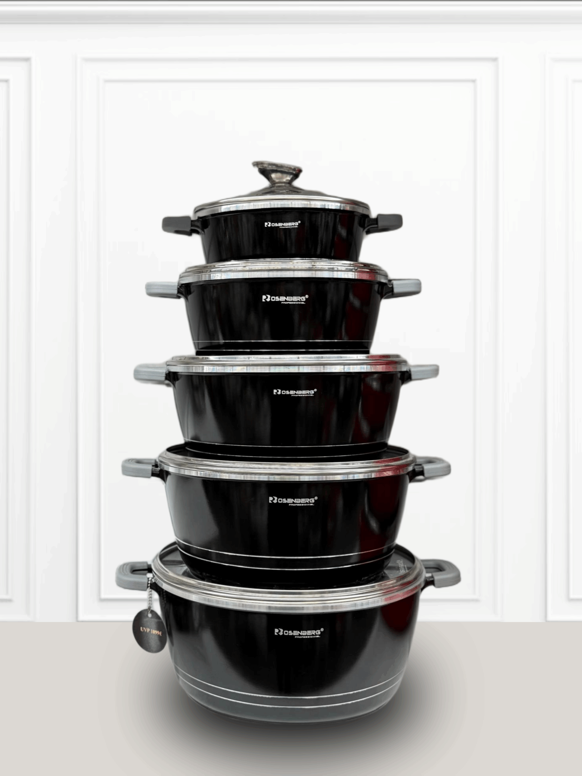 rosenberg lot de 5 noir ROSENBERG Lot de 5 Marmites Noir Verni